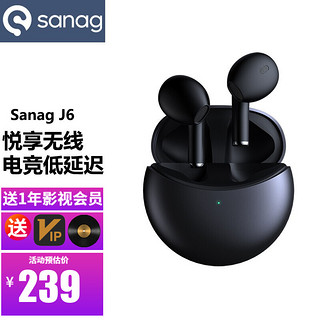 SANAG J6 真无线蓝牙耳机5.0双耳半入耳式运动跑步防水HiFi降噪电竞游戏吃鸡音乐耳机 游戏低延迟 双耳降噪通话蓝牙5.0 标配