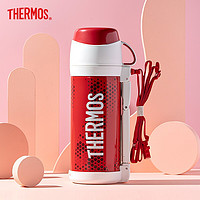 膳魔师THERMOS 大容量保温杯304不锈钢水杯 防滑杯底户外旅行车载保温水壶红色1L 保温保冷