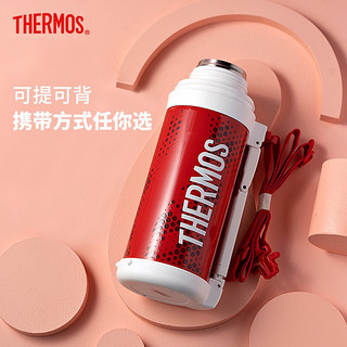 膳魔师THERMOS 大容量保温杯304不锈钢水杯 防滑杯底户外旅行车载保温水壶红色1L 保温保冷