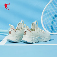 乔丹旗舰运动鞋女鞋2021夏季新款跑步鞋轻便网面透气老爹鞋女跑鞋鞋子 象牙色/玫瑰金 38