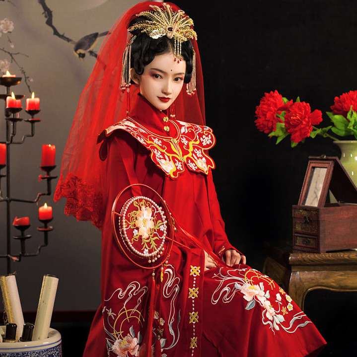 lixiangyuanchuang 理想原创汉服 明制汉服 十八 女士云肩 红色