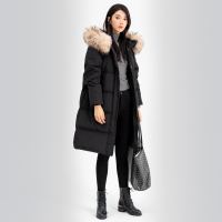 SNOWFLYING 雪中飞 时尚羽绒服女秋冬舒适简约保暖可脱卸貉子毛领女式羽绒服中长款