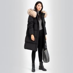 SNOWFLYING 雪中飞 时尚羽绒服女秋冬舒适简约保暖可脱卸貉子毛领女式羽绒服中长款