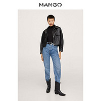MANGO 芒果 女装外套2021秋冬新款高翻领皮革效果短款夹克外套