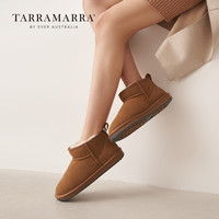 TARRAMARRA 雪地靴女冬季新款女士经典迷你短靴加绒羊毛套脚斜口短筒靴舒适棉鞋女 栗色 37
