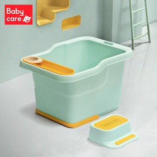 babycare宝宝洗澡桶婴儿加厚保温浴盆可坐浴儿童泡澡沐浴桶浴凳套装-浅嗬绿（附件商品仅展示）