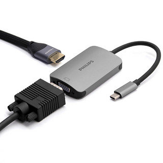 飞利浦Type-c转HDMI拓扩展坞VGA转换器usb适用于苹果电脑ipadpro mac笔记本华为手机连接投影仪电视雷电3配件