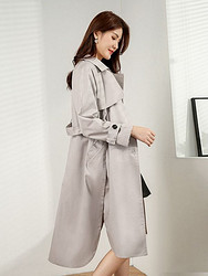 TONYPAULO 汤尼保罗 时尚英伦复古长款风衣紫灰色