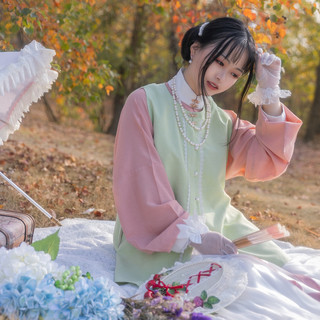 路尽香隐 改良 汉服 若草 女士圆领比甲 若草色 M