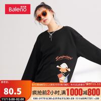 Baleno 班尼路 2021春秋新款潮流ins卡通印花圆领卫衣女运动休闲修身薄款长袖上衣女 001A S