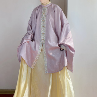 一念居 明制汉服 藕荷 女士立领对襟长衫 灰紫色 XL