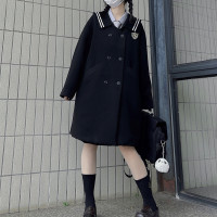 布丁熊原创jk 矢田部 日系毛呢大衣中长款