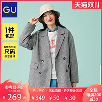 GU 极优 女装宽松双排扣茄克(格纹)2021秋冬新品西装外套336344