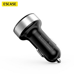 ESCASE 原装车载充电器快充汽车点烟器充电头转换器USB一拖二支持苹果13华为荣耀小米手机铝合金2.4A黑色