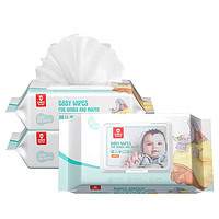 有券的上：BEIDELI 贝得力 婴儿护肤柔湿巾加厚宝宝婴幼儿湿纸巾新生儿手口湿巾带盖80抽*3包