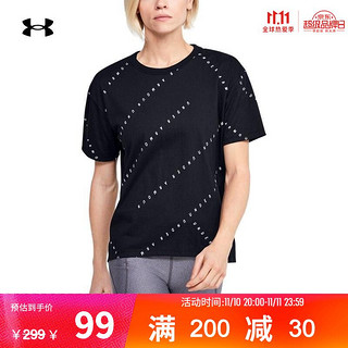 安德玛 官方UA Logo Live女子印花运动短袖T恤Under Armour1355708 黑色001 XL