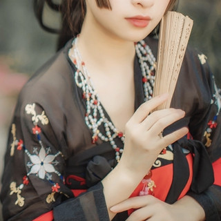六仙书阁 汉服 烈火如歌系列 美人醉 女士对襟上襦 黑色 M
