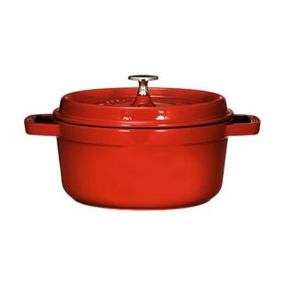 staub 珐宝 Staub 珐宝 1101806 珐琅铸铁锅 圆形带盖 18cm, 1.7 L 内部亚光黑色珐琅，樱桃色