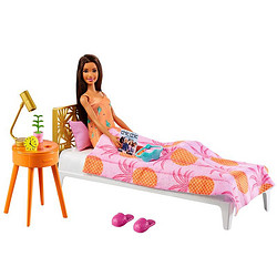 Barbie 芭比 女孩礼物玩具娃娃玩具女童礼物 芭比卧室起居套装 GRG86