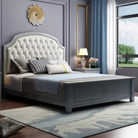 恒兴达 小美式实木床 1.8米主卧欧式双人床现代简约白色软靠1.5m卧室婚床