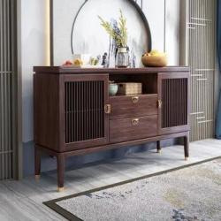 吉木多红橡木厨房碗柜禅意新中式实木餐边柜餐厅家具边柜条台小户型