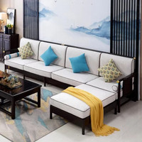 恒兴达 橡胶木新中式全实木沙发组合转角小户型现代中式简约轻奢中国风禅意家具