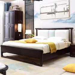 恒兴达 橡胶木实木床新现代中式1.8米双人床主卧简约软包床软靠大婚床卧室家具