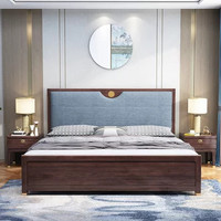 吉木多 新中式红橡木轻奢实木床1.8米双人床主卧婚床现代简约卧室家具(1.8*2米 单床)