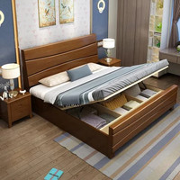 恒兴达 橡胶木新中式实木双人床1.8米1.5m现代简约高箱储物主卧床北欧婚床家具