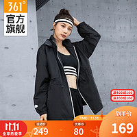 361度外套女装2021秋冬季时尚运动健身外套长袖开襟运动外套女 NEW 黑色 4XL