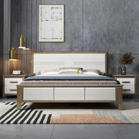 吉木多 白色实木床现代简约双人1.8米1.5m时尚床主卧压纹厂家直销床