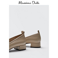 Massimo Dutti 女鞋 浅米色方头皮革女士时尚高跟鞋 11462850719