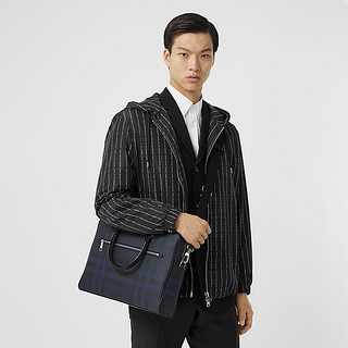 BURBERRY  格纹拼皮革公文包 80237071（海军蓝）