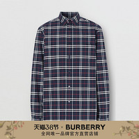 BURBERRY 男装 小格纹弹力棉衬衫 80186401（SSF、海军蓝）