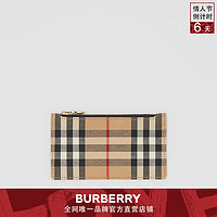 BURBERRY  格纹拼皮革拉链卡片夹 80225621（黑色）