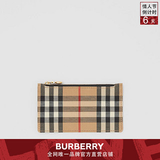 BURBERRY  格纹拼皮革拉链卡片夹 80225621（黑色）