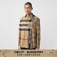 BURBERRY徽标镶拼格纹棉质衬衫 80331011（XS、典藏米色）