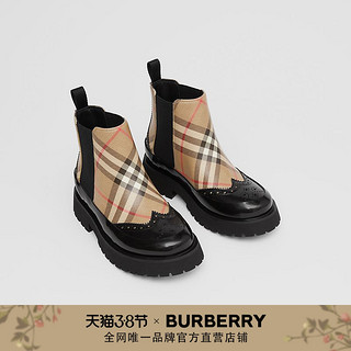 BURBERRY Vintage格纹皮革切尔西靴80335011（29、典藏米色）