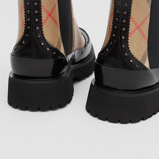 BURBERRY Vintage格纹皮革切尔西靴80335011（29、典藏米色）