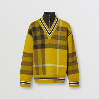 BURBERRY男装 格纹羊毛混纺针织衫 80366041（M、亮黄色）