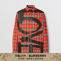 BURBERRY 男装 Love 印花格纹棉质衬衫 80378631（XS、橘红色）