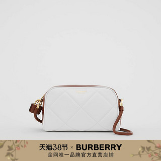 BURBERRY 双色小羊皮斜背半立方包 80379611（白色 / 棕褐色）