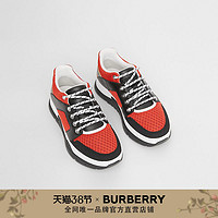 BURBERRY 标志条纹细节皮革拼网眼运动鞋 80370671（35、亮红色）