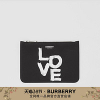 BURBERRY Love 印花棉质斜纹收纳袋 80375491（黑色）