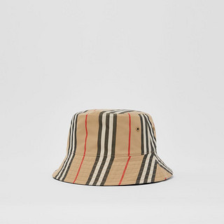 BURBERRY 双面标志性条纹棉制渔夫帽 80393551（XL、典藏米色）