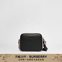 BURBERRY 标志性条纹印花皮革斜背包（黑色）