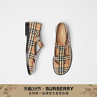 BURBERRY 女鞋 T字型格纹皮鞋  80109111（40、典藏米色）