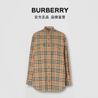 BURBERRY 格纹弹力棉质宽松衬衫 80222851（12、典藏米色）