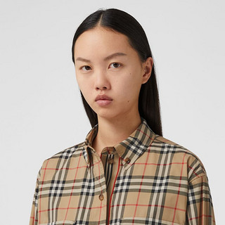 BURBERRY 格纹弹力棉质宽松衬衫 80222851（12、典藏米色）