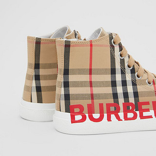 BURBERRY 儿童 徽标印花格纹高帮运动鞋 80270711